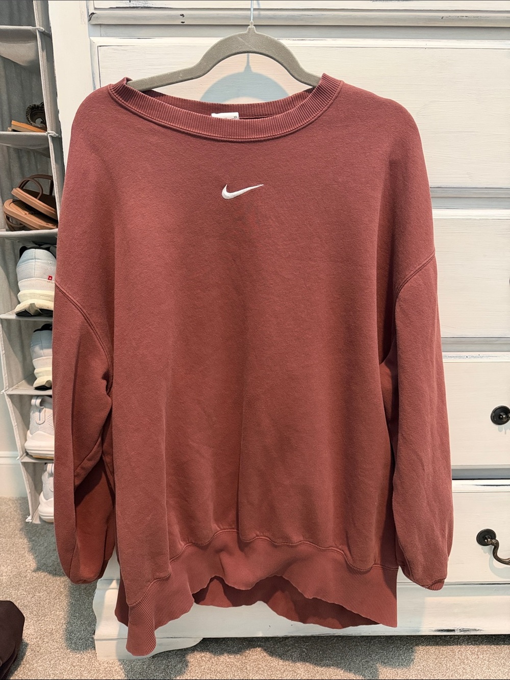 Nike Women's Rose Crewneck Sweatshirt with White Swoosh